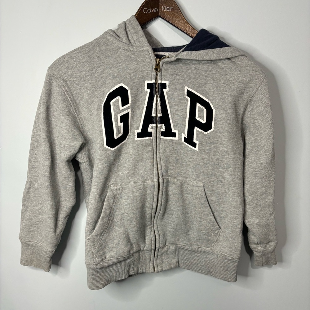 Grey and Blue Classic Gap Kids Full-Zip Hooded Sweatshirt - Size Kids Medium